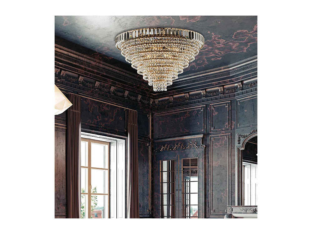 Vladimir Plafoniera in ferro e ottone dorato con strass 8 luci H.43 Ø62 BL263-PL8-OR