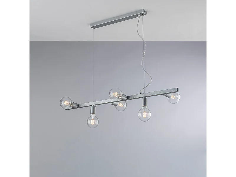 Bonetti Illumina -  Fabian – Pendelleuchte aus weiß und silber lackiertem Eisen, 6 Lichter, L. 101 x 16 – BL293-6-ARG