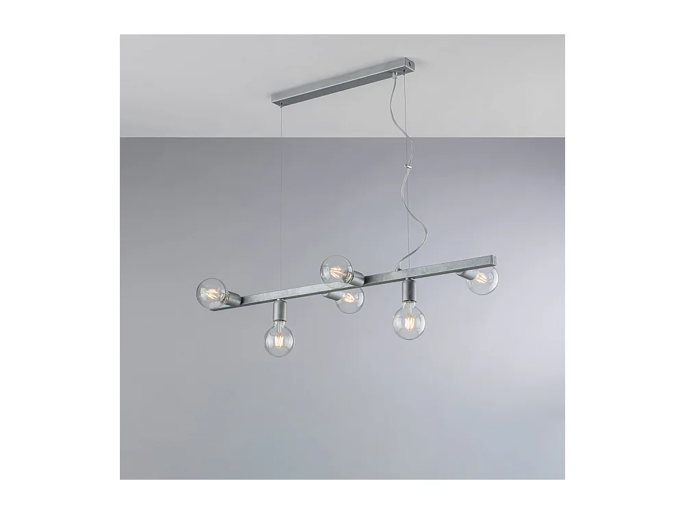 Bonetti Illumina -  Fabian – Pendelleuchte aus weiß und silber lackiertem Eisen, 6 Lichter, L. 101 x 16 – BL293-6-ARG