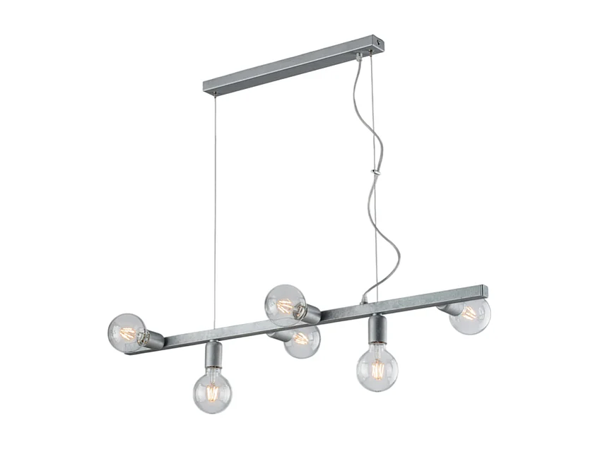 Fabian Suspension en fer laqué blanc et argent 6 lumières L.101 X 16 BL293-6-ARG