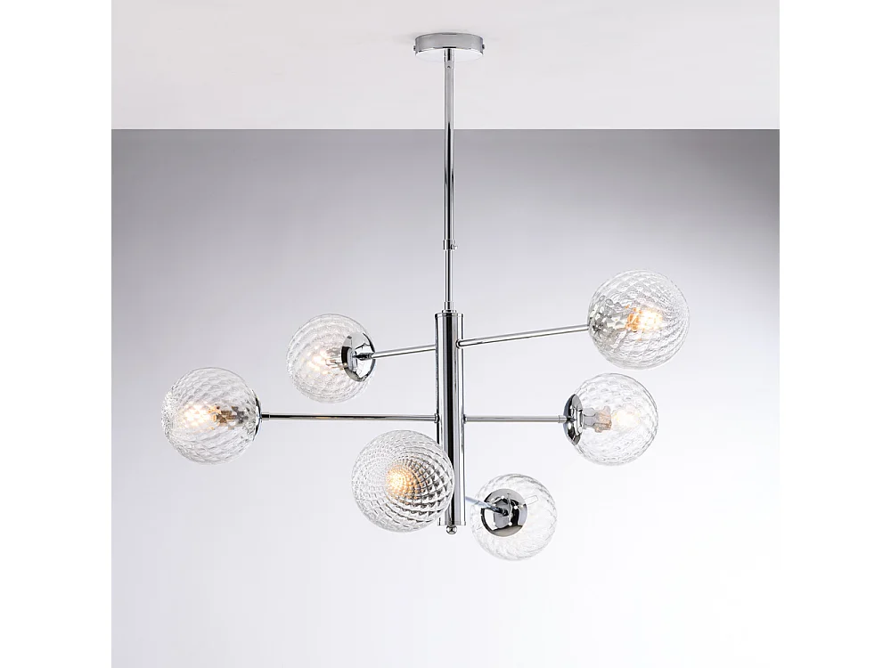 Lampadario Contemporaneo Demetra Metallo Cromo 6 Luci E14
