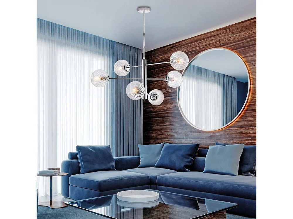 Lampadario Contemporaneo Demetra Metallo Cromo 6 Luci E14