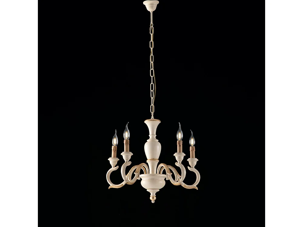 Fiorenza - Lustre em madeira marfim e folha de ouro 5 luzes 110 - Ø50 - BL172-5-AV