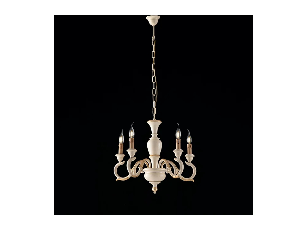 Fiorenza Lustre en bois ivoire et feuille d'or 5 lumières 110 d.50 BL172-5-AV