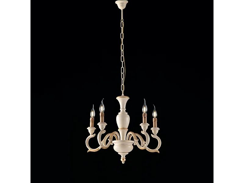 Fiorenza Lustre en bois ivoire et feuille d'or 5 lumières 110 d.50 BL172-5-AV