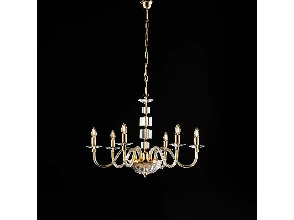 Lustre Franz Gold com vidro transparente e strass 6 luzes 116 Ø77 BL275-6-OR