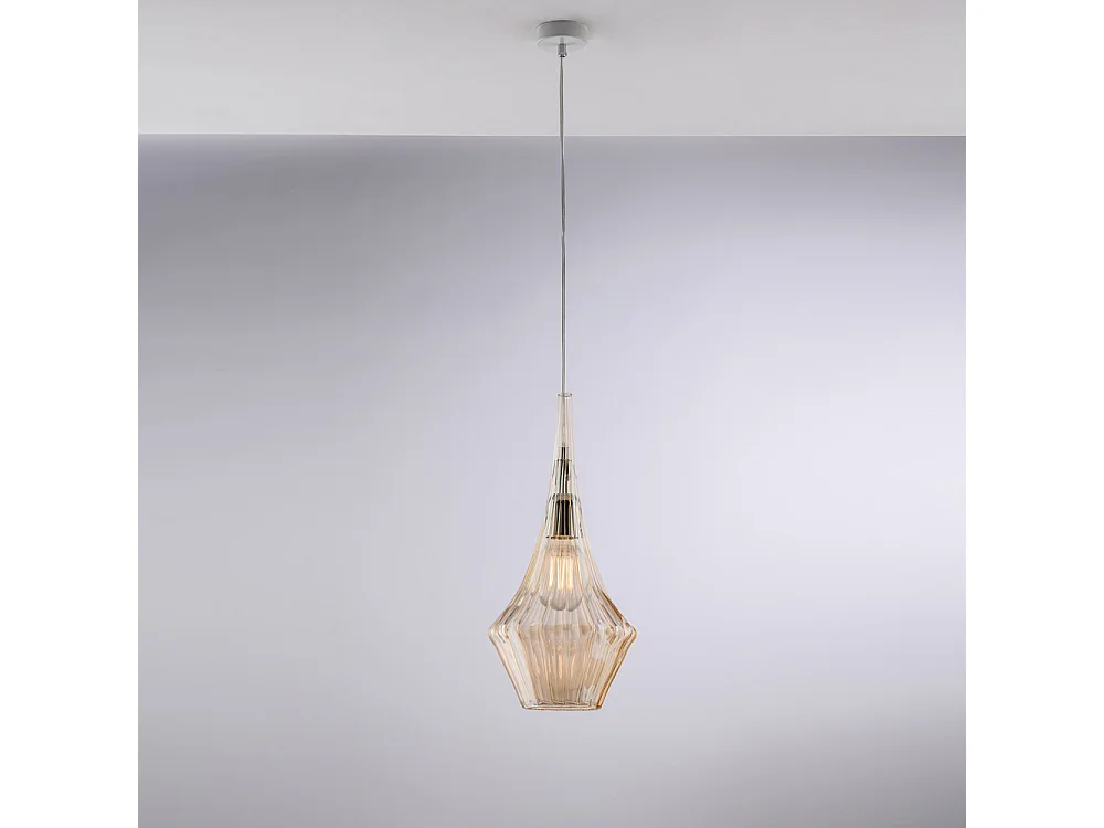 Zeus Iron suspension with amber pyrex glass 1 light 150 Ø20 BL270-S1-AM