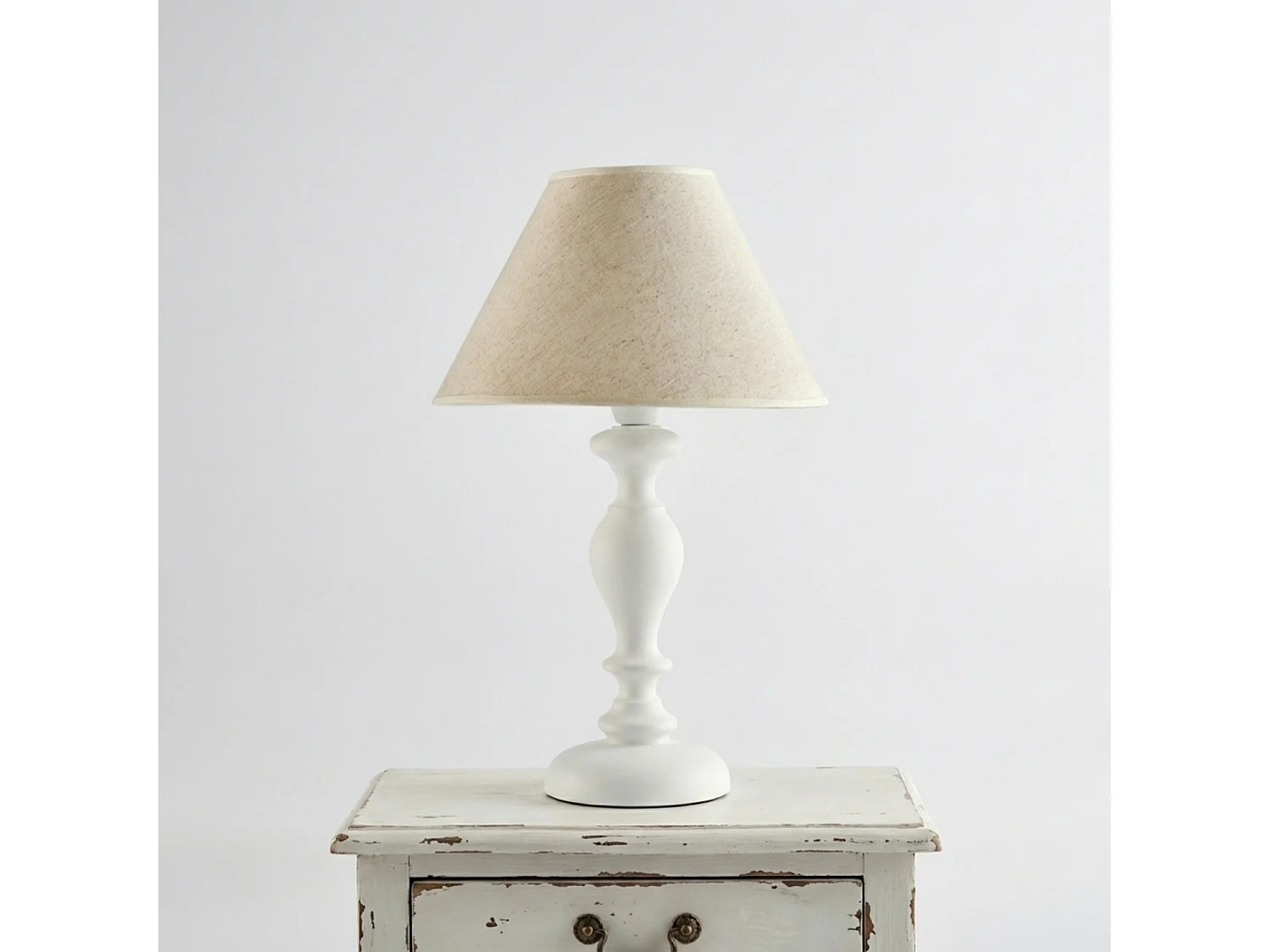 Bonetti Illumina -  Cascina - Shabby-weiße Holzlampe 1 Licht mit Lampenschirm Dm.35 H.57 - Ø35 - BL265-LM-BCO