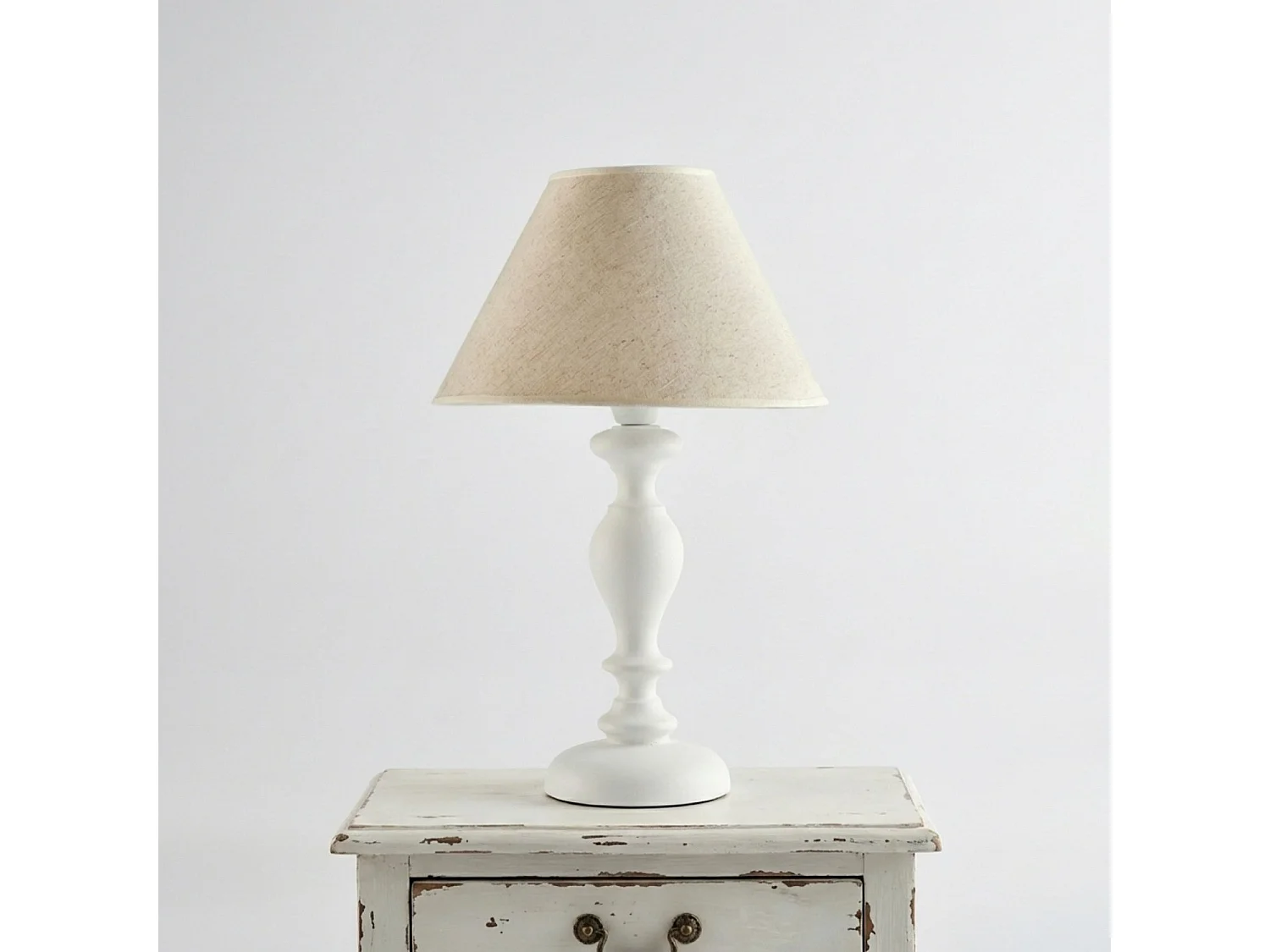 Cascina Lampe Shabby en bois blanc 1 lumière avec abat-jour dm.35 H.57 d.35 BL265-LM-BCO