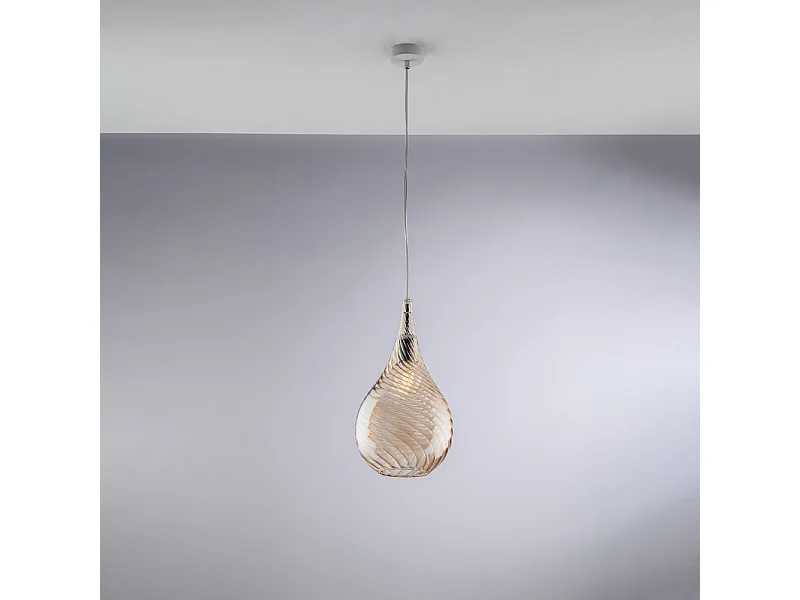 Zawieszenie Pluvia Iron z bursztynowym szkłem pyrex 1 światło 142 Ø20 BL264-S1-AM