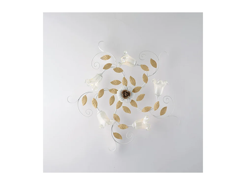 Bonetti Illumina -  Cesto - Shabby Deckenleuchte aus weiß lackiertem Eisen 5 Lichter H.17 - Ø80 - BL274-PL5-BCO
