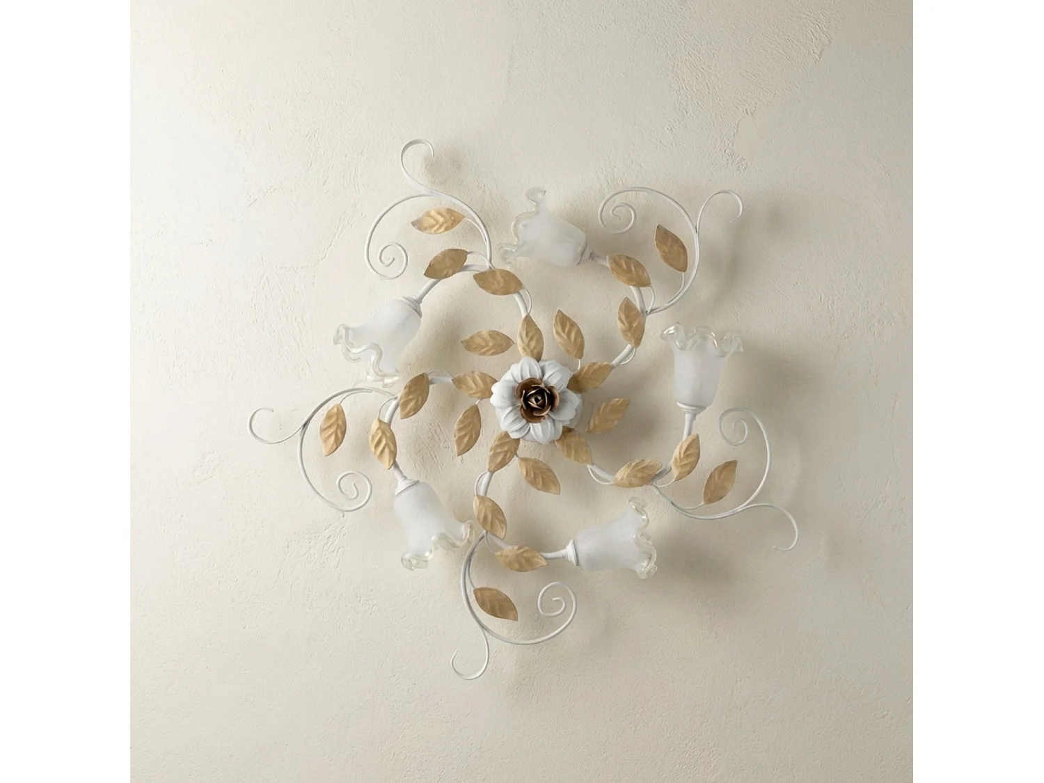 Cesto Plafonnier Shabby en fer laqué blanc 5 lumières H.17 d.80 BL274-PL5-BCO