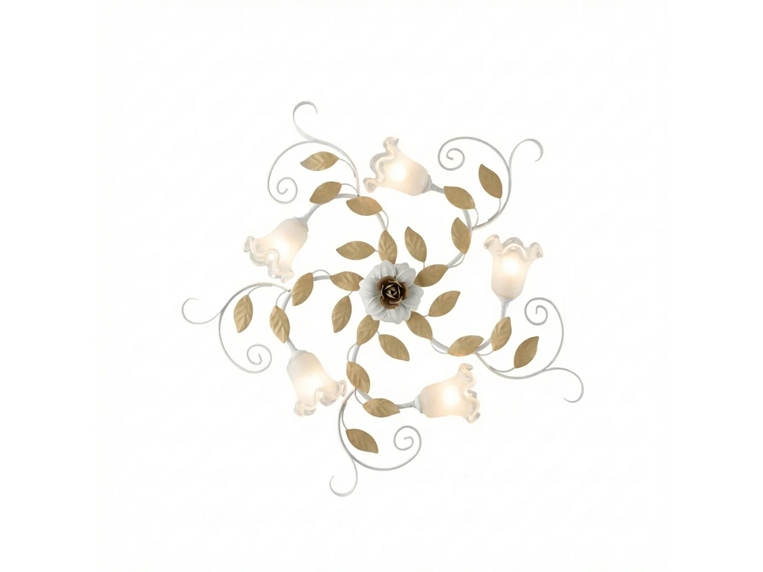 Cesto Plafonnier Shabby en fer laqué blanc 5 lumières H.17 d.80 BL274-PL5-BCO