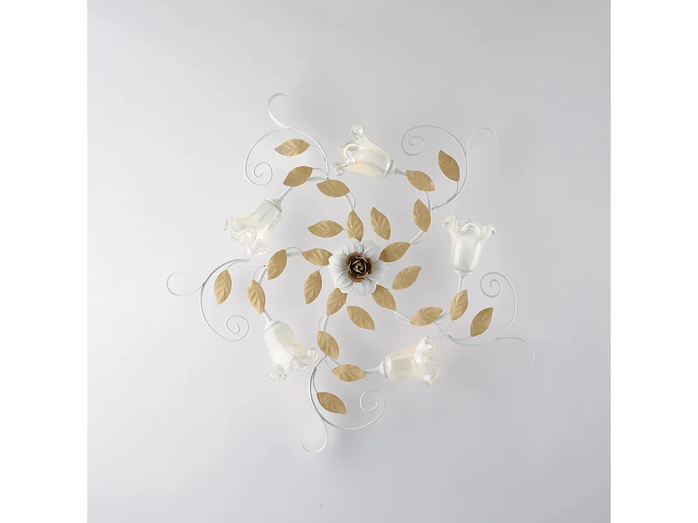 Luminária de teto em ferro lacado branco gasto com 5 luzes, A.17 x Ø80 cm, BL274-PL5-BCO