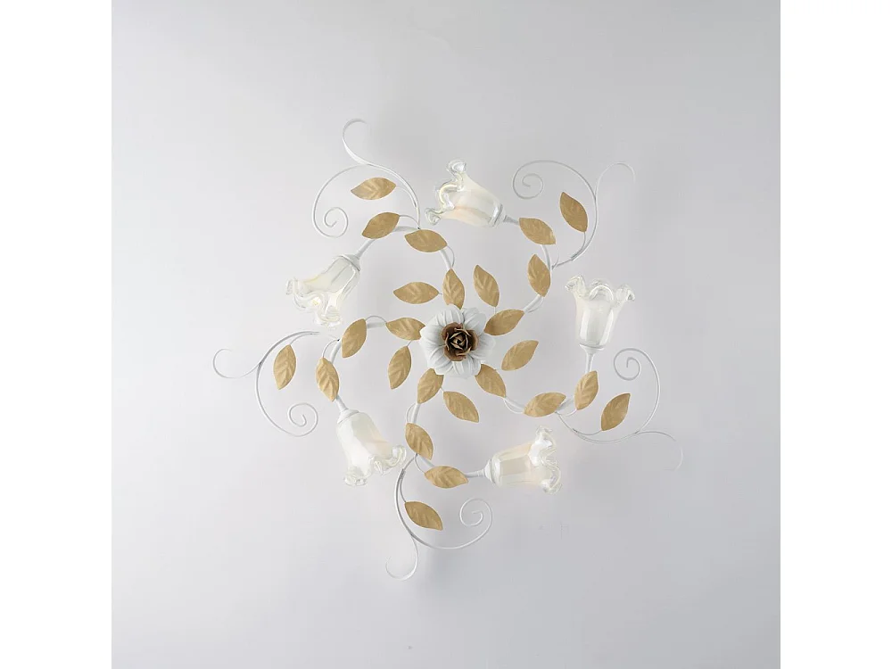 Shabby white lacquered iron ceiling lamp with 5 lights, H.17 x Ø80 cm, BL274-PL5-BCO