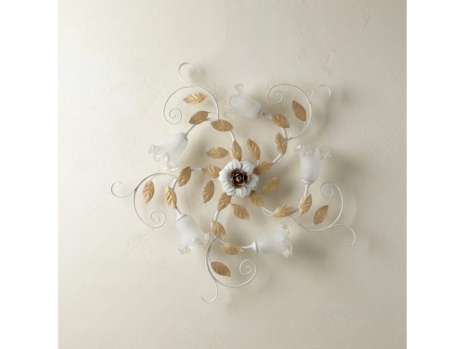 Shabby white lacquered iron ceiling lamp with 5 lights, H.17 x Ø80 cm, BL274-PL5-BCO