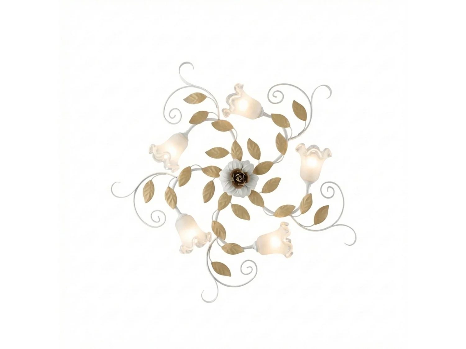Shabby white lacquered iron ceiling lamp with 5 lights, H.17 x Ø80 cm, BL274-PL5-BCO