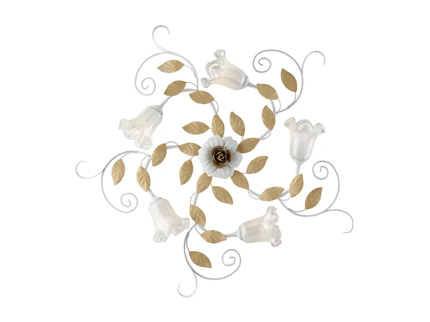 Cesto Plafonnier Shabby en fer laqué blanc 5 lumières H.17 d.80 BL274-PL5-BCO