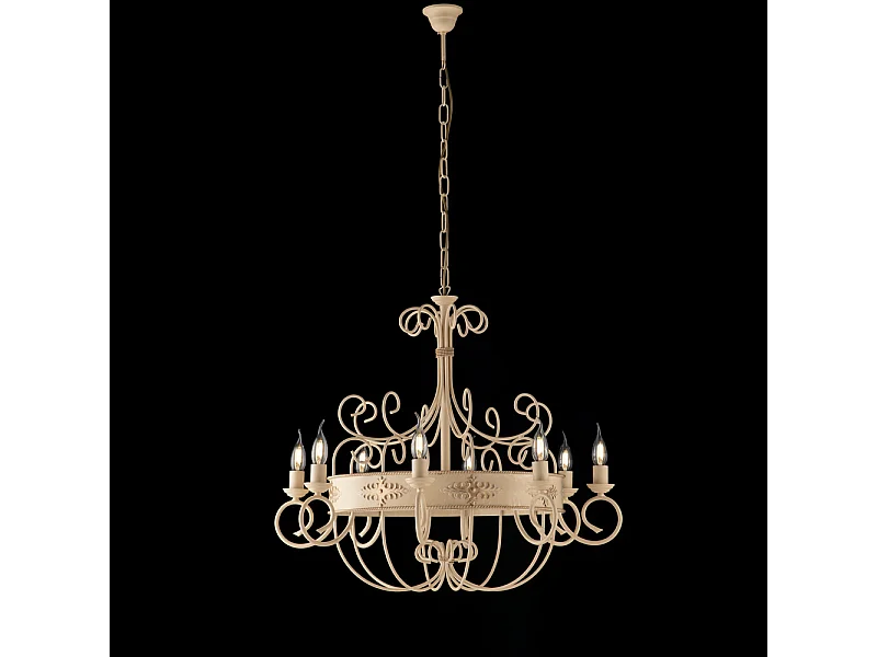 Baltimore Lustre en fer laqué décapé ivoire 8 lumières 126 d.76 BL183-8-AV