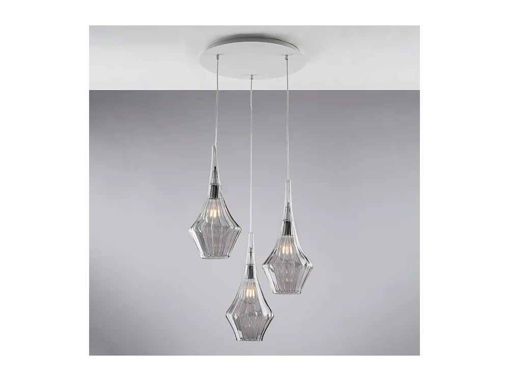 Zeus Suspension en fer avec verre gris pyrex 3 lumières 149 d.50 BL270-S3-GR