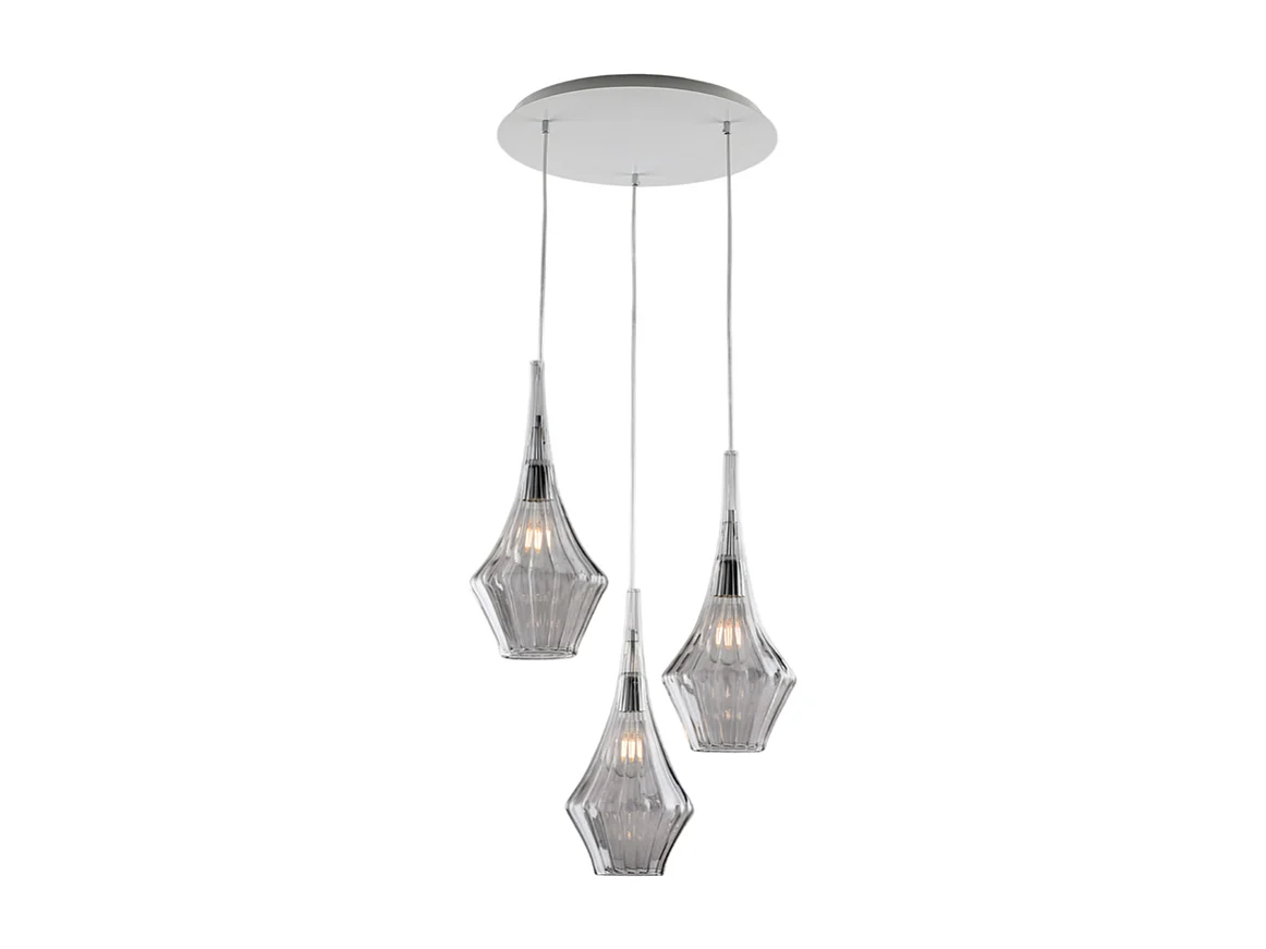 Zeus - Eisenaufhängung mit Pyrex-Grauglas 3 Lichter 149 - Ø50 - BL270-S3-GR