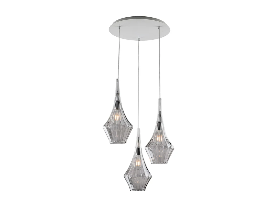 Zeus - Eisenaufhängung mit Pyrex-Grauglas 3 Lichter 149 - Ø50 - BL270-S3-GR