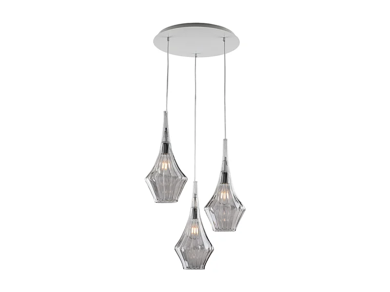 Zeus Suspension en fer avec verre gris pyrex 3 lumières 149 d.50 BL270-S3-GR