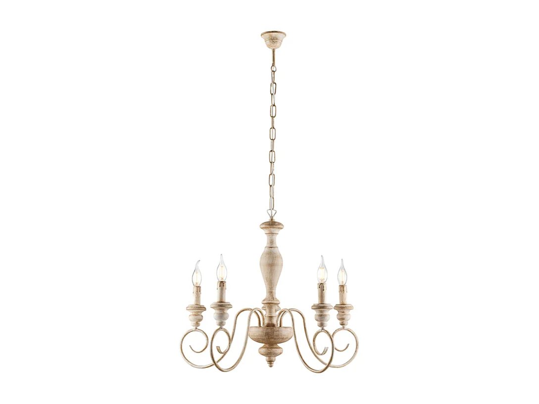 Cascina - Kronleuchter aus weißem und taubengrauem Holz und Eisen, 5 Lichter, 115 - Ø60 - BL265-5-BT