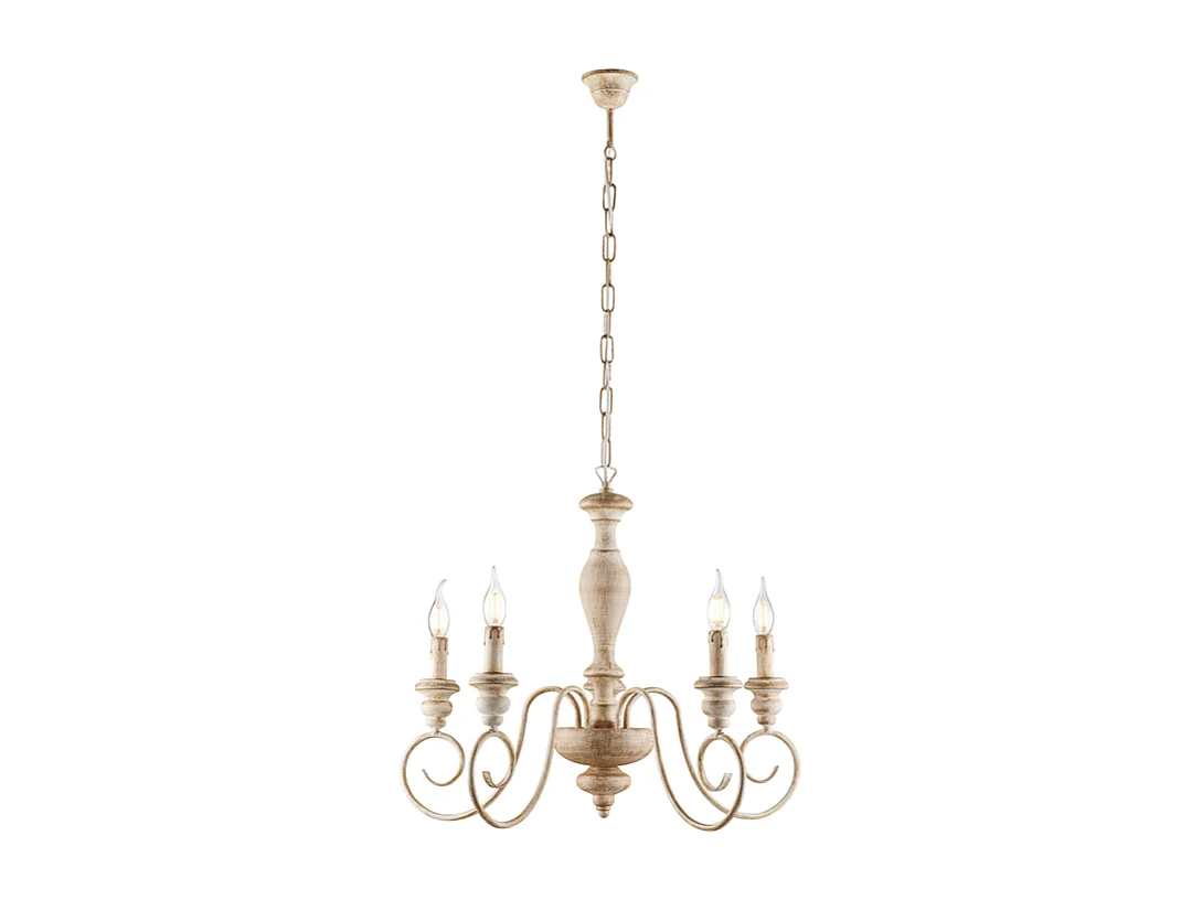 Cascina - Wit en duifgrijs hout en ijzer kroonluchter 5 lichts 115 - Ø60 - BL265-5-BT