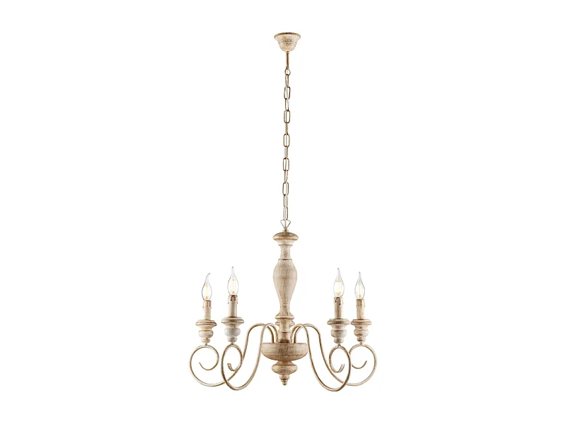 Cascina - Kronleuchter aus weißem und taubengrauem Holz und Eisen, 5 Lichter, 115 - Ø60 - BL265-5-BT