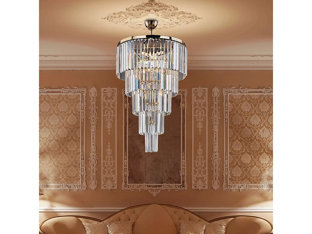 Schubert - Hanglamp in messing en goudkleurig ijzer met strasssteentjes, 7 lichts H.93 - Ø50 - BL272-7-OR