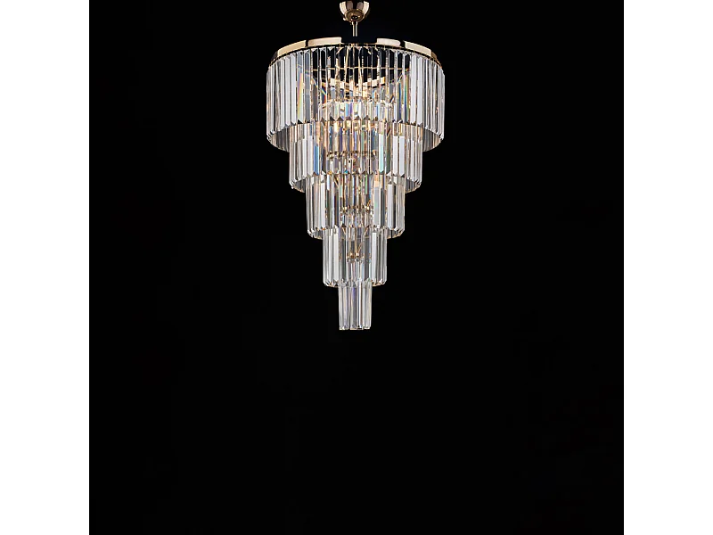Schubert Lampe à suspension en laiton et fer doré avec strass, 7 lumières H.93 d.50 BL272-7-OR