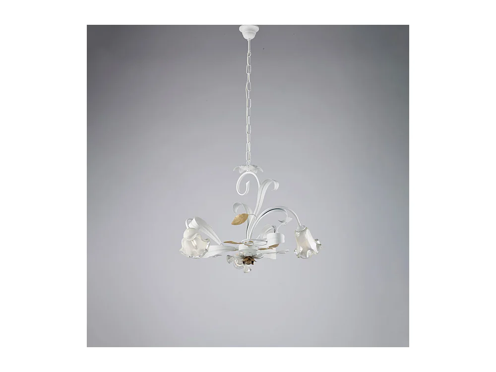 Bonetti Illumina -  Cesto – Shabby-Kronleuchter aus weiß lackiertem Eisen, 3 Lichter, 104 – Ø59 – BL274-3-BCO
