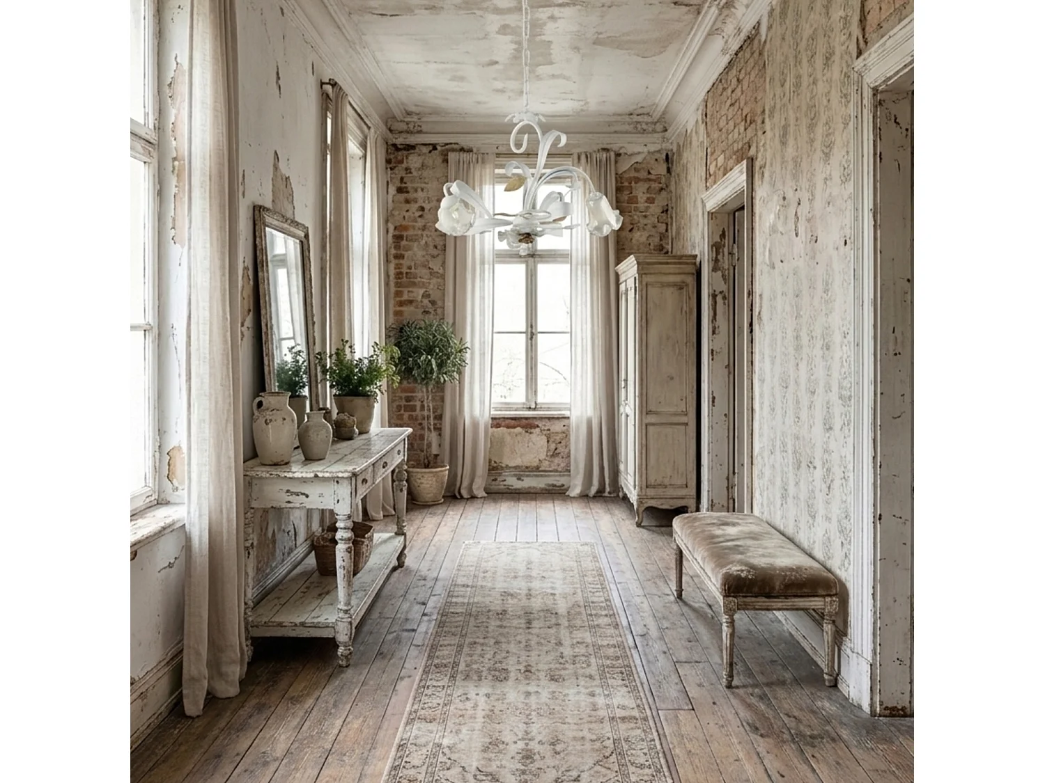 Cesto Lustre Shabby en fer laqué blanc 3 lumières 104 d.59 BL274-3-BCO