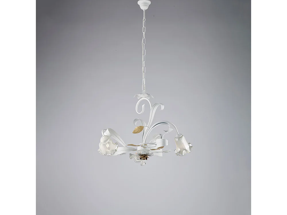 Shabby hvidlakeret jernlysekronekurv 3 lys 104 Ø59 BL274-3-BCO