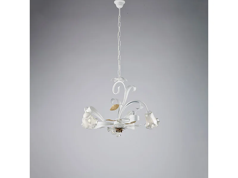 Cesto - Lustre gasto em ferro lacado branco 3 luzes 104 - Ø59 - BL274-3-BCO