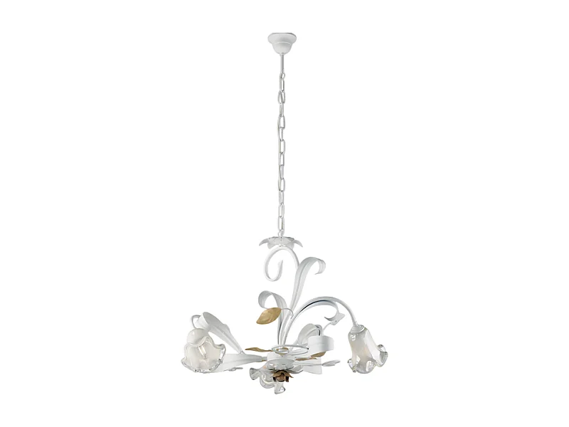 Cesto Lampadario in ferro laccato bianco shabby 3 luci 104 Ø59 BL274-3-BCO