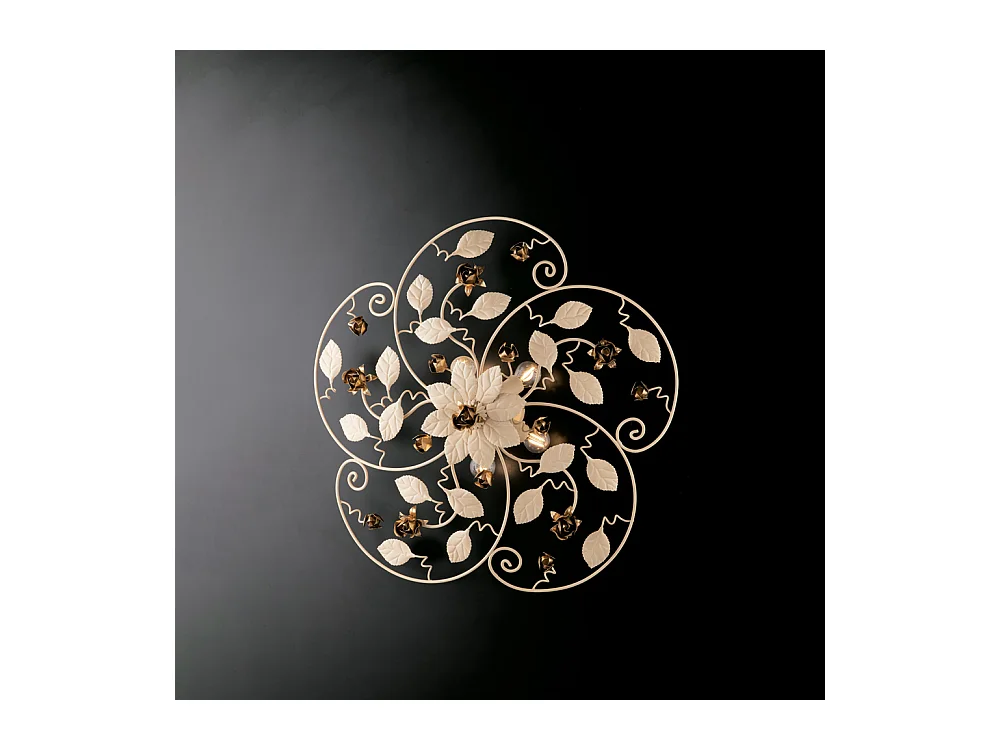 Bella Plafonnier en fer laqué décapé ivoire 5 lumières H.22 d.65 BL196-PL5-AV