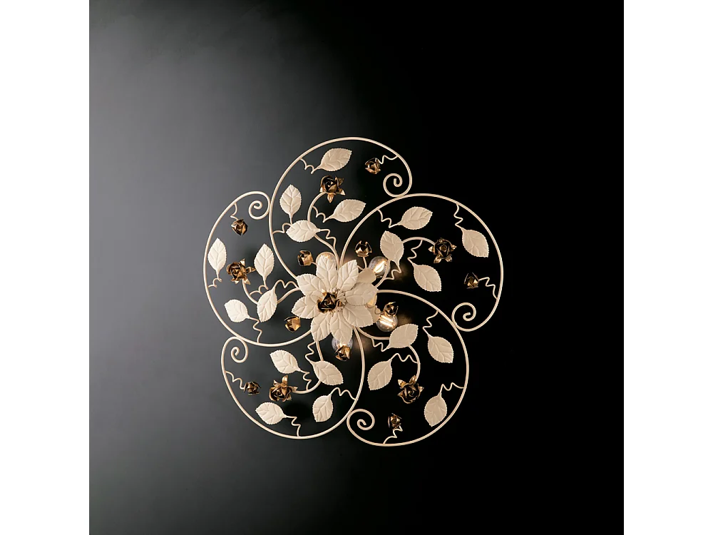 Bella Plafonnier en fer laqué décapé ivoire 5 lumières H.22 d.65 BL196-PL5-AV