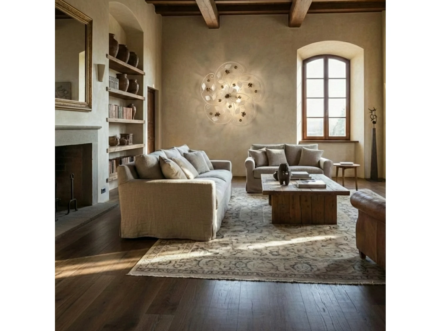 Bella - Deckenleuchte aus elfenbeinfarben gebeiztem und lackiertem Eisen, 5 Lichter, H.22 - Ø65 - BL196-PL5-AV