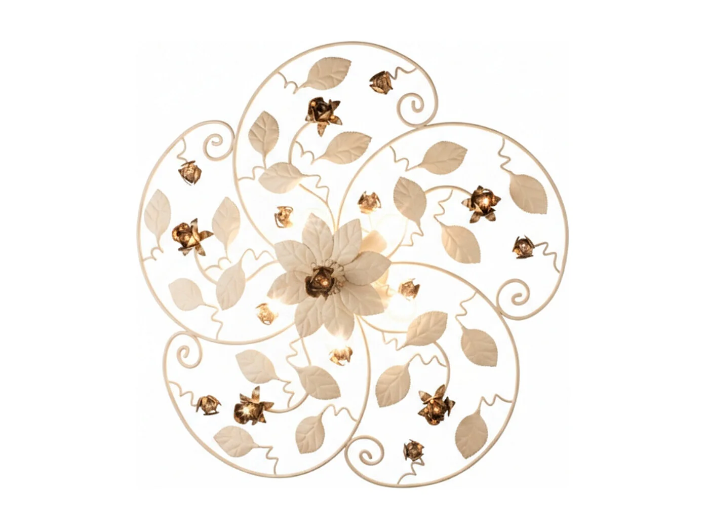 Bella - Deckenleuchte aus elfenbeinfarben gebeiztem und lackiertem Eisen, 5 Lichter, H.22 - Ø65 - BL196-PL5-AV