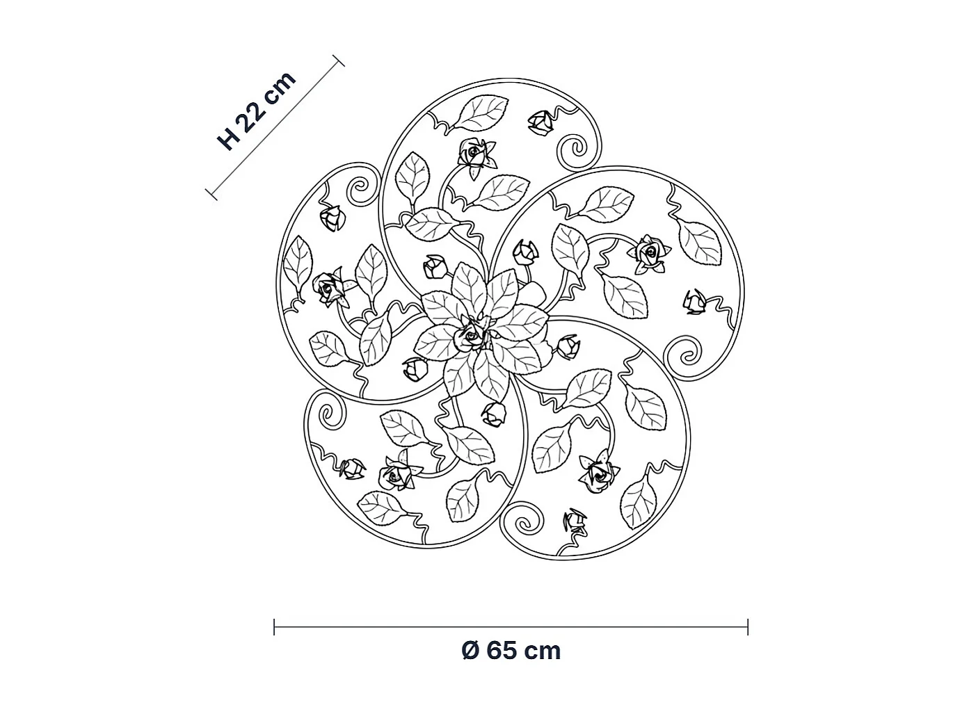 Bella - Deckenleuchte aus elfenbeinfarben gebeiztem und lackiertem Eisen, 5 Lichter, H.22 - Ø65 - BL196-PL5-AV
