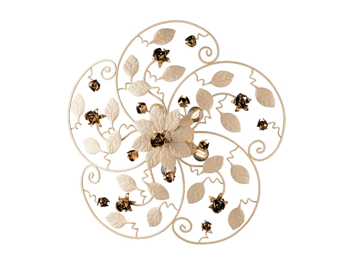 Bella Plafonnier en fer laqué décapé ivoire 5 lumières H.22 d.65 BL196-PL5-AV