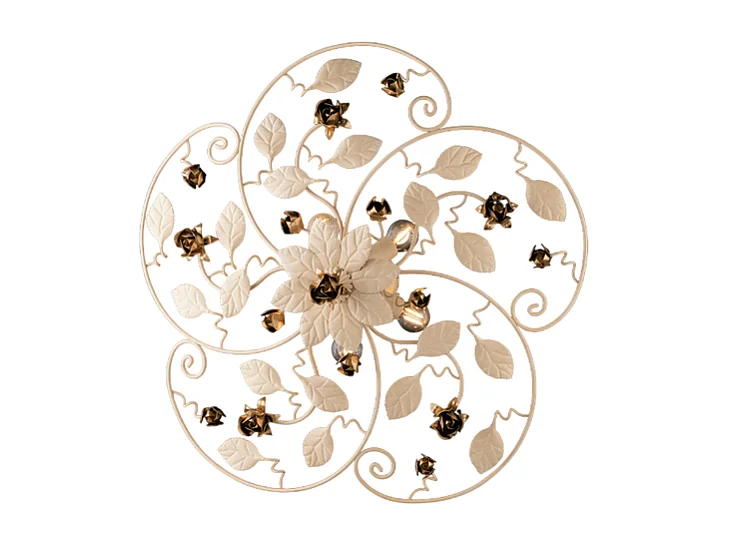 Bella - Plafondlamp in ivoor gebeitst gelakt ijzer 5 lichts H.22 - Ø65 - BL196-PL5-AV