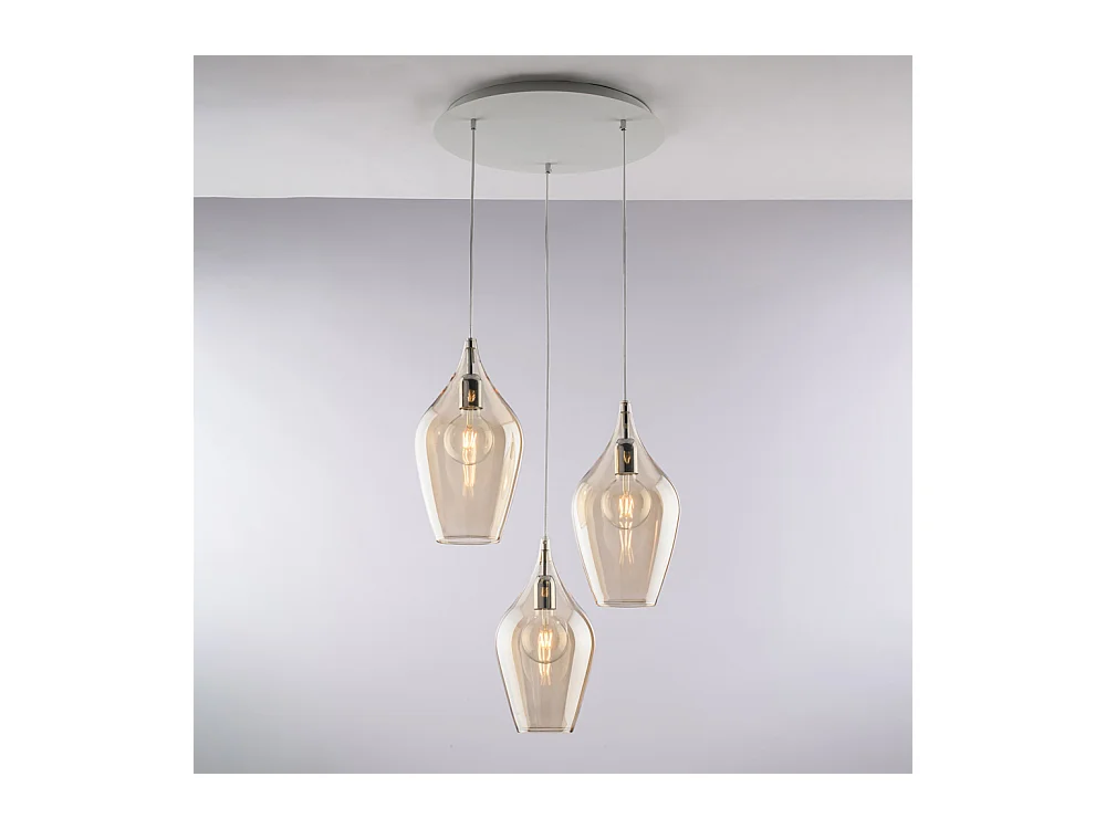Ares Suspension en fer et verre pyrex ambré 3 lumières 141 d.50 BL273-S3-AM