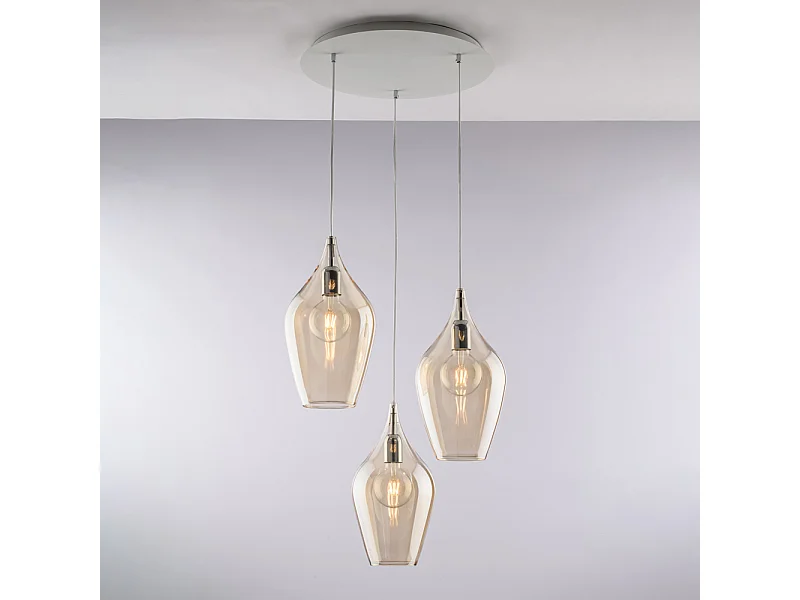 Ares - IJzeren ophanging met amber pyrex glas 3 lichts 141 - Ø50 - BL273-S3-AM