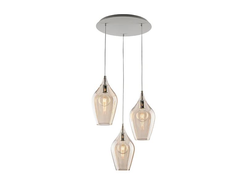 Ares Suspension en fer et verre pyrex ambré 3 lumières 141 d.50 BL273-S3-AM