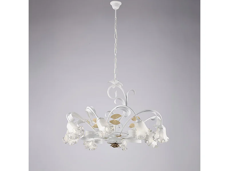 Cesto - Shabby wit gelakte ijzeren kroonluchter 8 lichts 112 - Ø85 - BL274-8-BCO