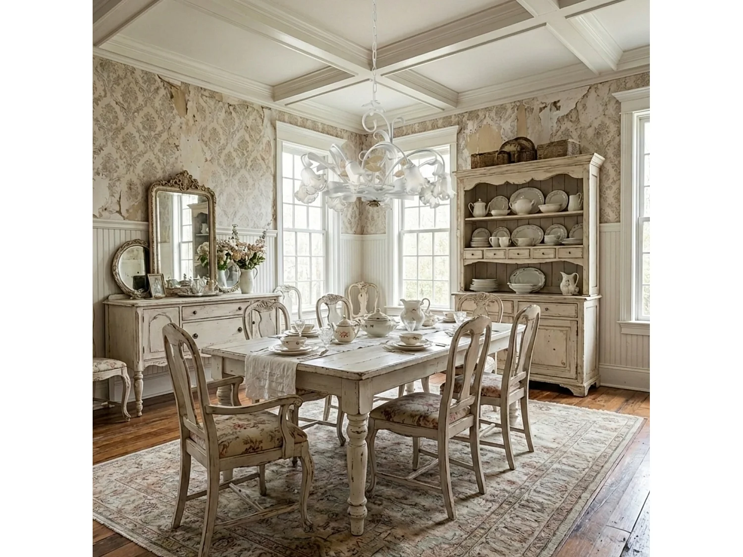 Bonetti Illumina -  Cesto - Shabby-Kronleuchter aus weiß lackiertem Eisen, 8 Lichter, 112 - Ø85 - BL274-8-BCO