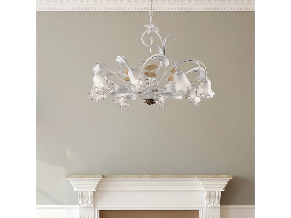 Shabby white lacquered iron chandelier basket 8 lights 112 Ø85 BL274-8-BCO